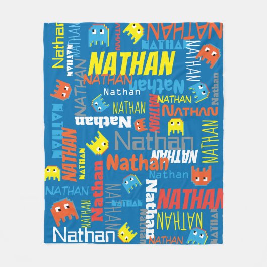 Nathan custom name pixel gaming character graphic fleece deken (Voorkant)