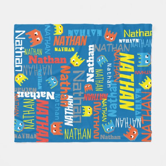 Nathan custom name pixel gaming character graphic fleece deken (Voorkant (Horizontaal))