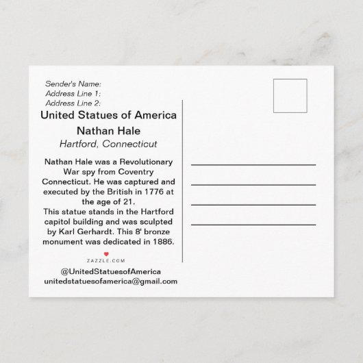 Nathan Hale Briefkaart (Achterkant)