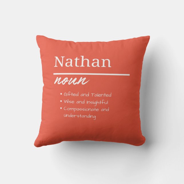 Nathan, Jongen Gepersonaliseerde Naam Definitie Kussen (Achterkant)