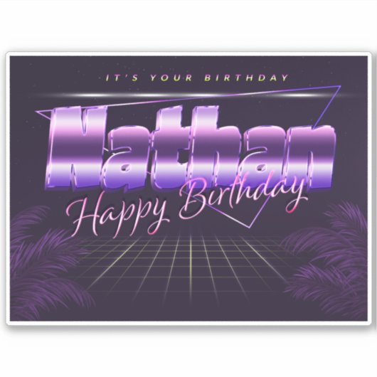 Nathan Name Vorname lila retro Sticker Geburtstag (Voorkant)