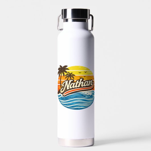 Nathan Retro Zonsondergang Naamontwerp Waterfles (Voorkant)