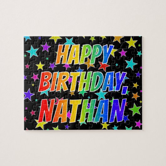"NATHAN" Voornaam, Fun "HAPPY BIRTHDAY" Legpuzzel (Horizontaal)