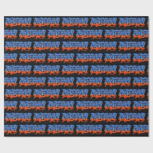 Nathan Vorname Name Graffiti blue orange Cadeaupapier (Vlak)