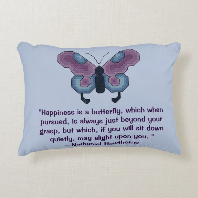 Nathaniel Hawthorne Butterfly Happiness Quote Accent Kussen (Voorkant)