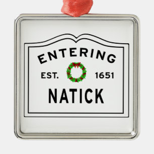 Natick, MA Holiday Wreator Metal Ornament