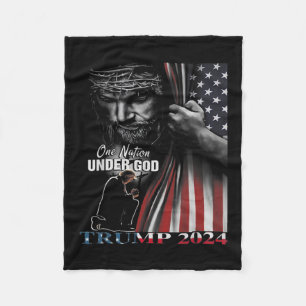 Natie onder God Trump 2024 God Amerikaanse vlag 1 Fleece Deken