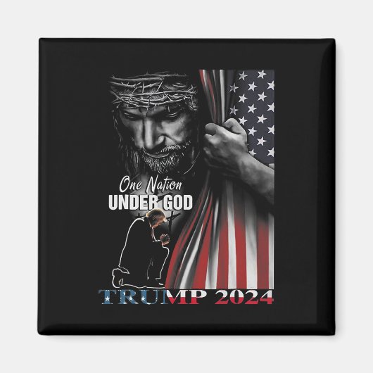 Natie onder God Trump 2024 God Amerikaanse vlag 1 Magneet (Voorkant)