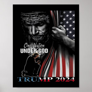 Natie onder God Trump 2024 God Amerikaanse vlag 1 Poster