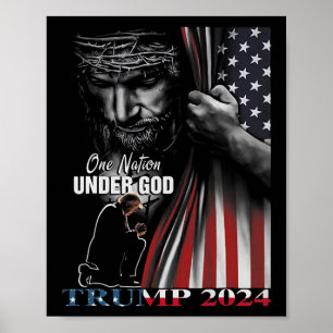 Natie onder God Trump 2024 God Amerikaanse vlag 1 Poster