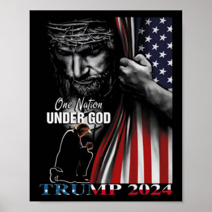 Natie onder God Trump 2024 God Amerikaanse vlag Poster