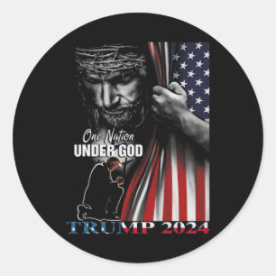 Natie onder God Trump 2024 God Amerikaanse vlag Ronde Sticker