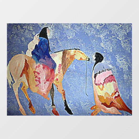NATIEVE AMERIKANEN MET HORSE EN BLANKETS 2 RAAMSTICKER (Vel)