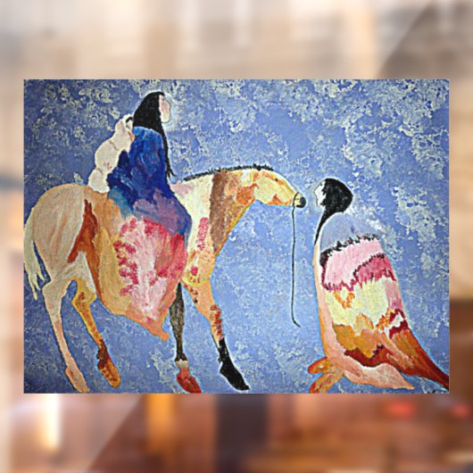 NATIEVE AMERIKANEN MET HORSE EN BLANKETS 2 RAAMSTICKER (Vel 2)