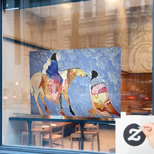 NATIEVE AMERIKANEN MET HORSE EN BLANKETS 2 RAAMSTICKER (Cafe Raam)