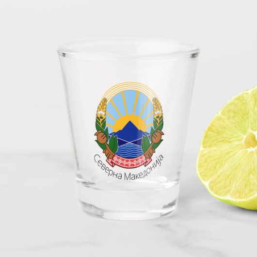 Nationaal Embleem Noord-Macedonië Shot Glas (Voorkant)