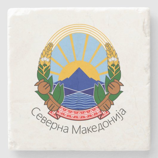 Nationaal Embleem Noord-Macedonië Stenen Onderzetter (Voorkant)