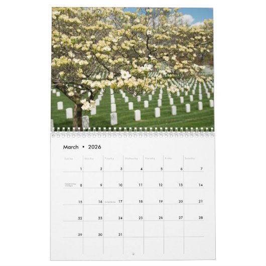 Nationaal kerkhof van Arlington Kalender (Mar 2026)