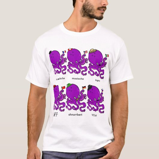 Nationaal Mustached Octopi T-shirt (Voorkant)