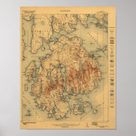 Nationaal park Acadia 1922 Topografische kaart Poster