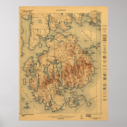 Nationaal park Acadia 1922 Topografische kaart Poster (Voorkant)