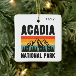 Nationaal park Acadia, aangepast jaar Maine Retro Keramisch Ornament