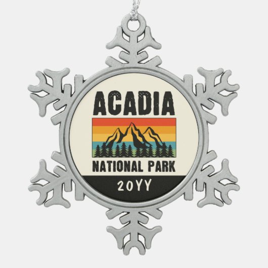 Nationaal park Acadia, aangepast jaar Maine Retro Tin Sneeuwvlok Ornament (Voorkant)