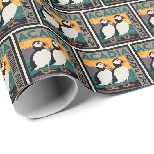 Nationaal park Acadia, Maine | Puffins Cadeaupapier (Rol Hoek)