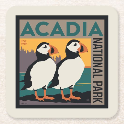 Nationaal park Acadia, Maine | Puffins Kartonnen Onderzetters (Voorkant)