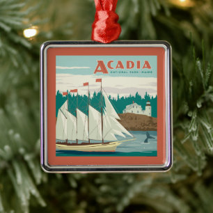Nationaal park Acadia, Maine   Zeilboot & walvis Metalen Ornament