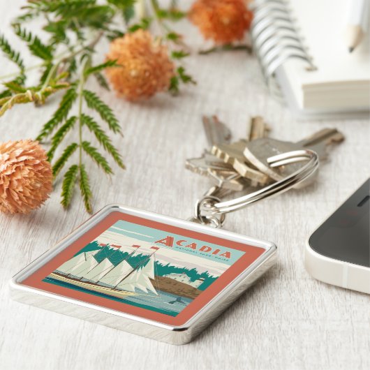 Nationaal park Acadia, Maine | Zeilboot & walvis Sleutelhanger (Zijkant)
