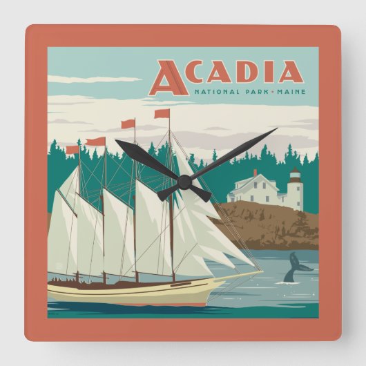 Nationaal park Acadia, Maine | Zeilboot & walvis Vierkante Klok (Voorkant)