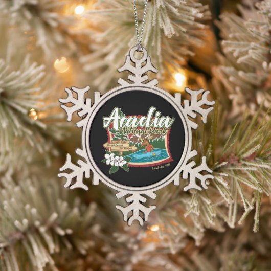 NATIONAAL PARK ACADIA MOOSE IN CANOE HOLIDAY TIN SNEEUWVLOK ORNAMENT (Boom)