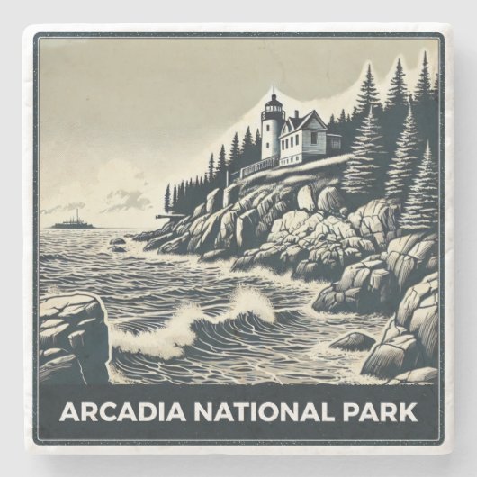 Nationaal park Arcadia Stenen Onderzetter (Voorkant)
