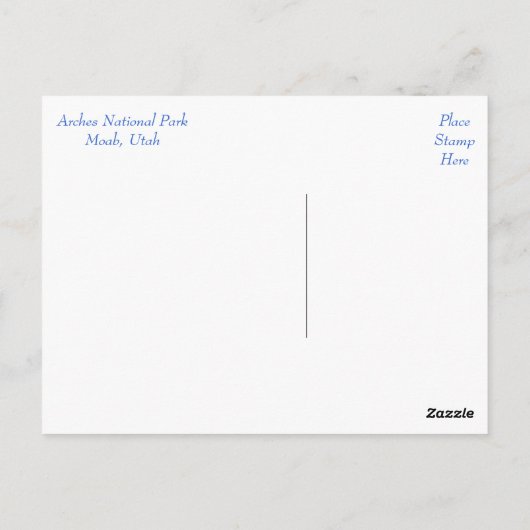 Nationaal park Arches, Briefkaart Moab Utah (Achterkant)