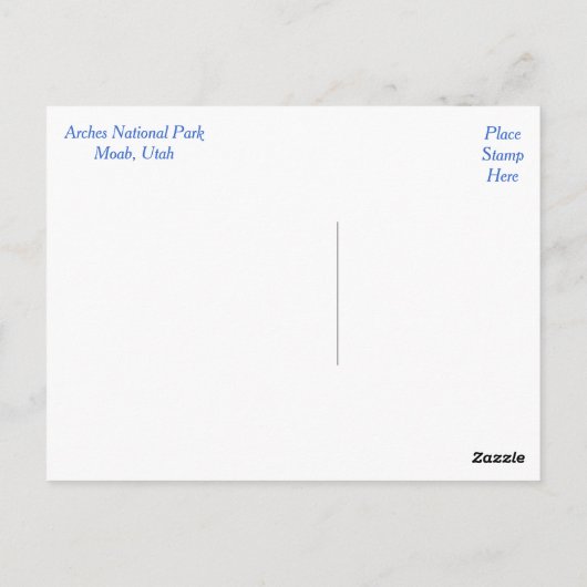 Nationaal park Arches, Briefkaart Moab Utah (Achterkant)