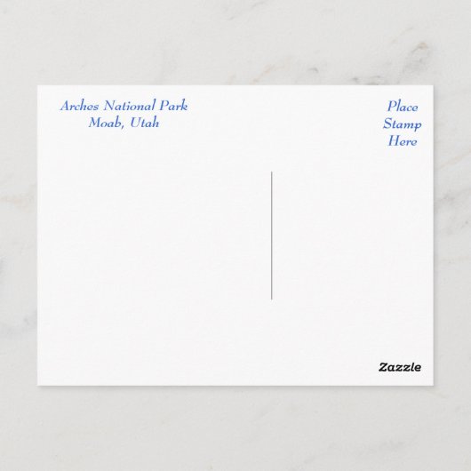 Nationaal park Arches, Briefkaart Moab Utah (Achterkant)