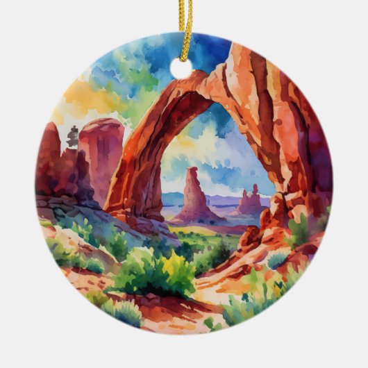 Nationaal park Arches - Waterverf van Utah Keramisch Ornament (Voorkant)