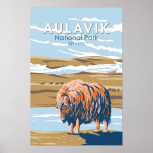 Nationaal park Aulavik Canada Muskusos Retro Poster