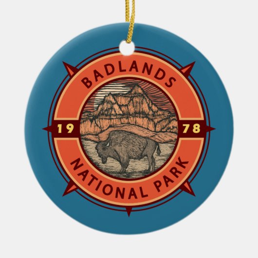 nationaal park Badlands Buffalo Retro Compass Keramisch Ornament (Voorkant)