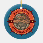 nationaal park Badlands Buffalo Retro Compass Keramisch Ornament (Achterkant)