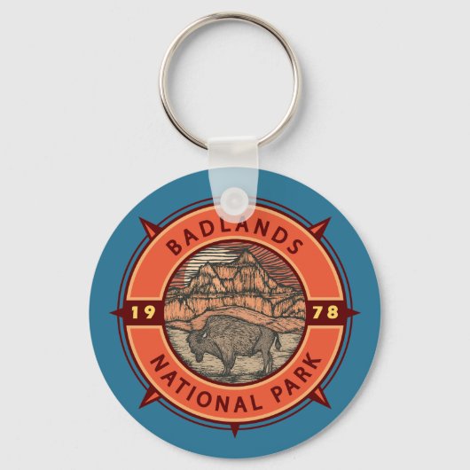 nationaal park Badlands Buffalo Retro Compass Sleutelhanger (Voorkant)