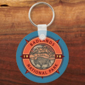nationaal park Badlands Buffalo Retro Compass Sleutelhanger (Voorkant)