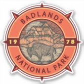 nationaal park Badlands Buffalo Retro Compass Sticker (Voorkant)