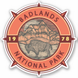 nationaal park Badlands Buffalo Retro Compass Sticker