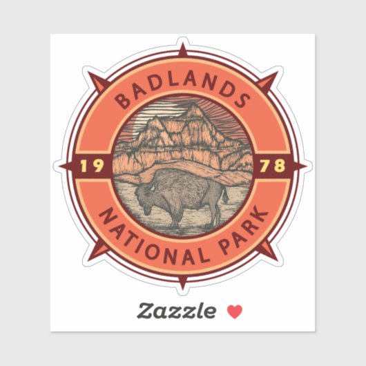 nationaal park Badlands Buffalo Retro Compass Sticker (Vel)