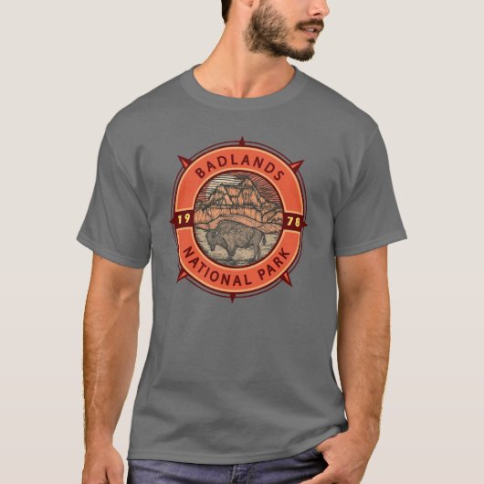 nationaal park Badlands Buffalo Retro Compass T-shirt (Voorkant)