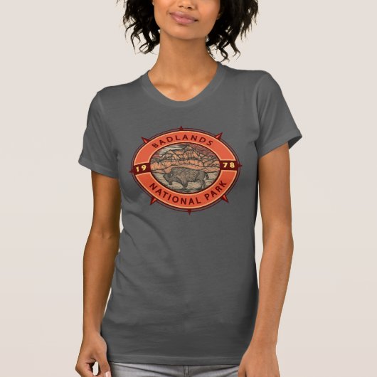 nationaal park Badlands Buffalo Retro Compass T-shirt (Voorkant)
