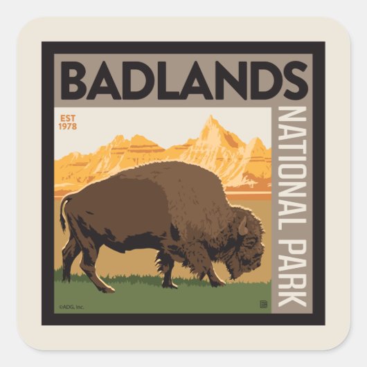 Nationaal park Badlands | Buffels Vierkante Sticker (Voorkant)