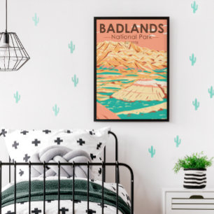 Nationaal Park Badlands Landschap Vintage Poster